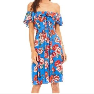 ASTR Cassidy Blue Floral Off the Shoulder Dress